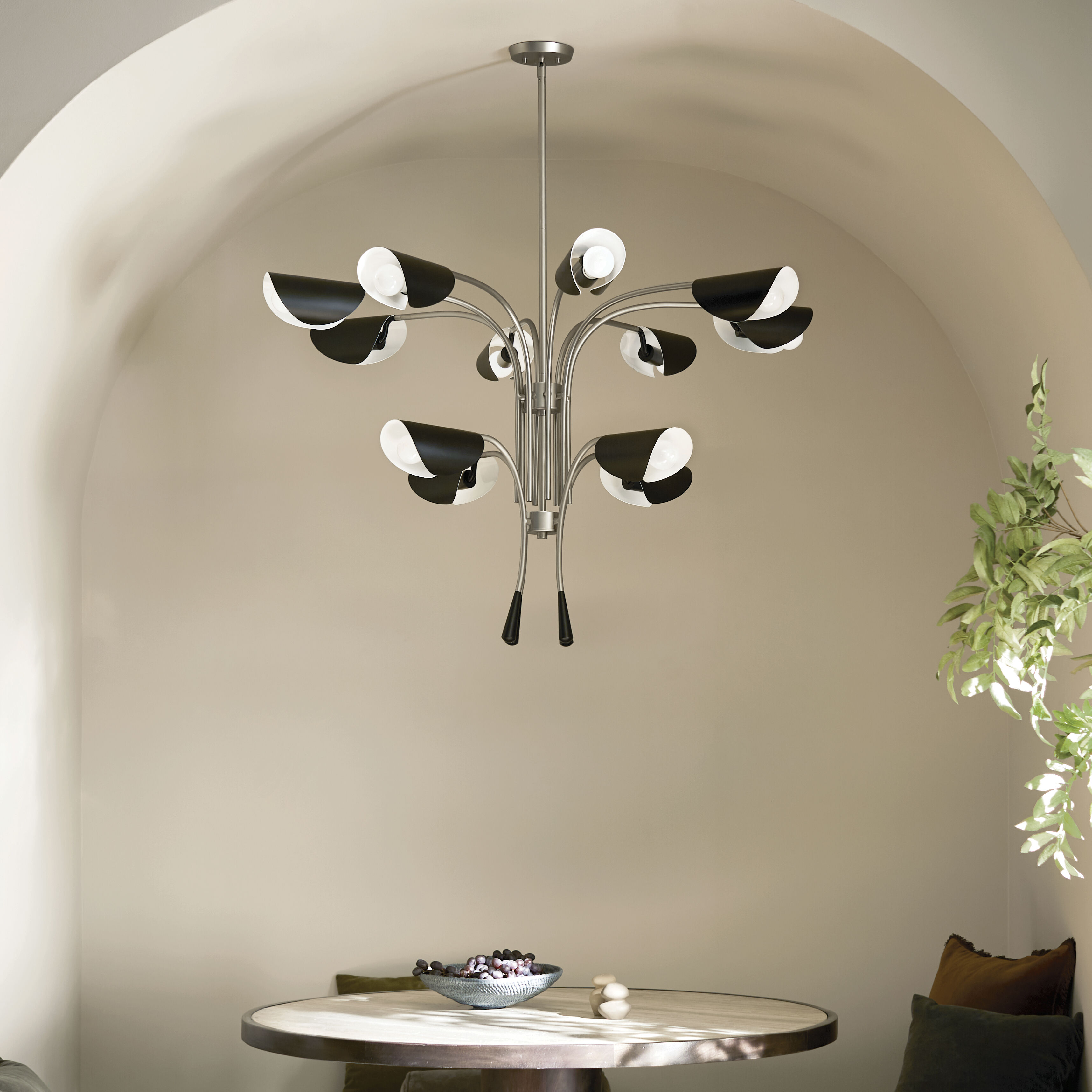 Arcus LED 46.25 inch Satin Nickel with Black Chandelier Ceiling Light
